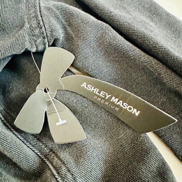 ASHLEY MASON STUDDED BOW RIBBON FADED BLACK CROPPED DENIM JEAN JACKET - Picture 6 of 6